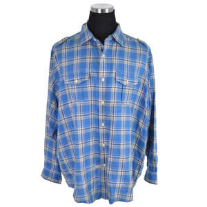 Brooks Brothers Mens Shirt XXL Blue Brown White Check Long Sleeved 100% Linen
